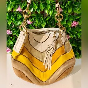 Coach Suede Leather Multicolor Chevron Hobo Shoulder Bag
